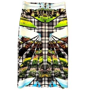 CLOVER CANYON Neoprene Scotland Pencil Skirt Plaid